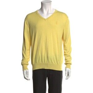Vintage POLO RALPH LAUREN 100% Pima Cotton V-Neck Pullover Sweater Yellow SZ L